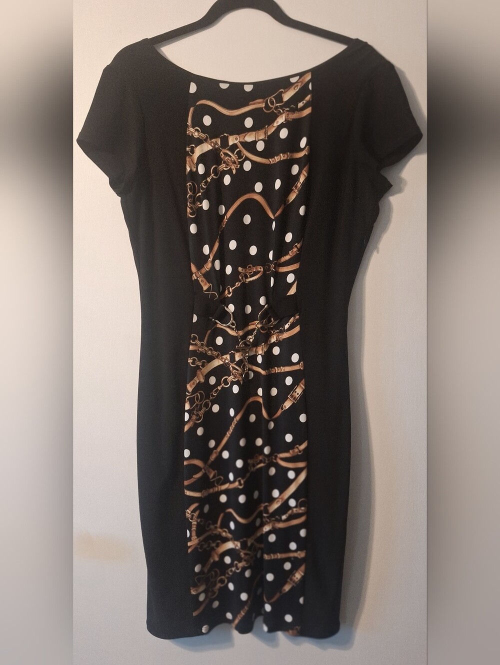 Frank Lyman Stylish Black and Gold Chain Print Dress